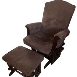 Brown Wood and Microfabric Glider with Ottoman 