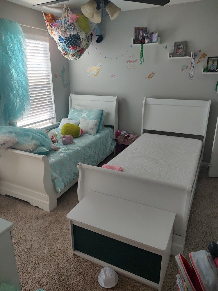Two Twin Bed Frames & Mattress +Box spring