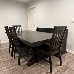 Dining Table Set With 5 Chairs & Bench -  Seats 8  W/Extension
