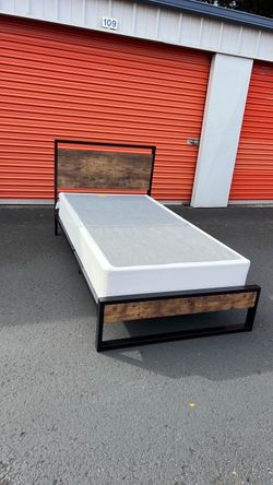 Twin Metal and wood bed frame with metal box spring