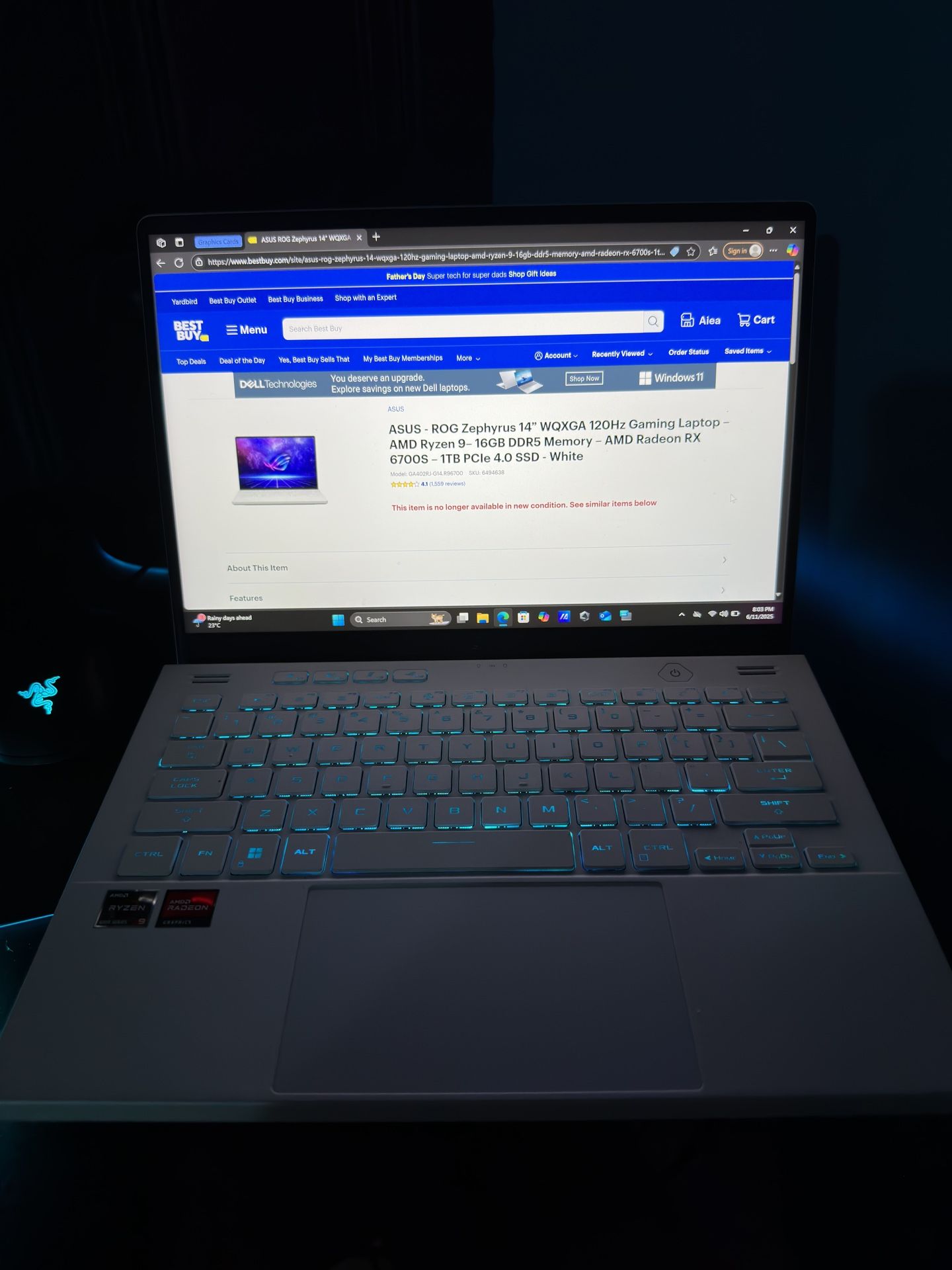 Gaming laptop 14” Zephyrus G14 6900hx CPU 6700s GPU