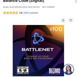 Blizzard Egift Card $100