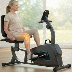 Recumbent Exercise Bike Home Stationary Bike with 8 Level Adjustable Resistance magnetic, Heart Rate Handle, Large Cushion Seat, Free from Joint Pain,