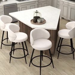 360° Swivel Modern Bar Stool Set of 4, 26" Upholstered Counter Height Bar Stools with Wingback, Soft Linen Fabric, Counter Chairs with Arm for Kitchen