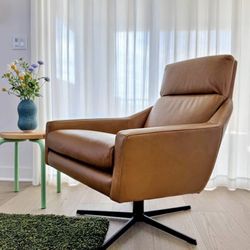 West Elm Leather Austin Swivel Chair - Mid Century Modern