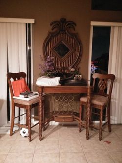 High top bar table, two stools and mirror