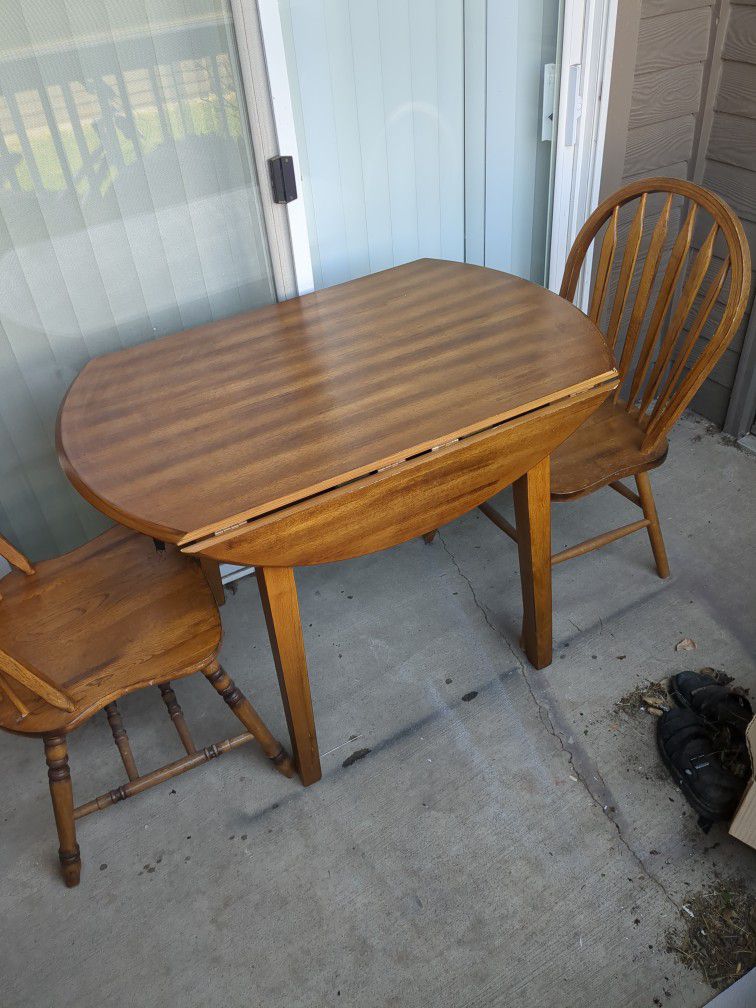 Great Condition Sturdy Wooden Table & Two Wooden Chairs