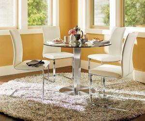 Vispa Table plus Dining Chairs Scandinavian DesignsVispa round glass dining table plus the black dining chairs. Chrome bar stools listed separately. P