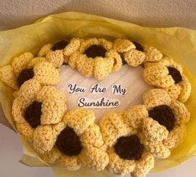 Crocheted Heart-shaped Sunflower Bouquet