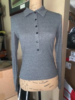 NWT $98 Gray Long Sleeve Ribbed Polo Sweater