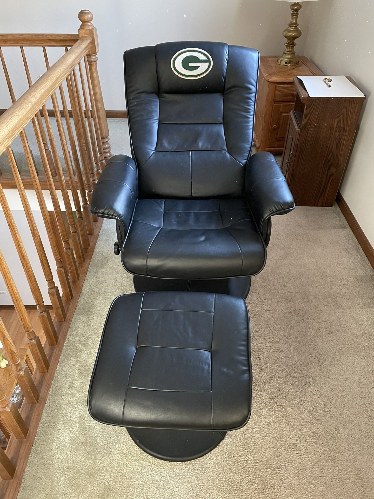 Swivel Recliner With Ottoman, PU Black Leather Reclining Chair Packers ...