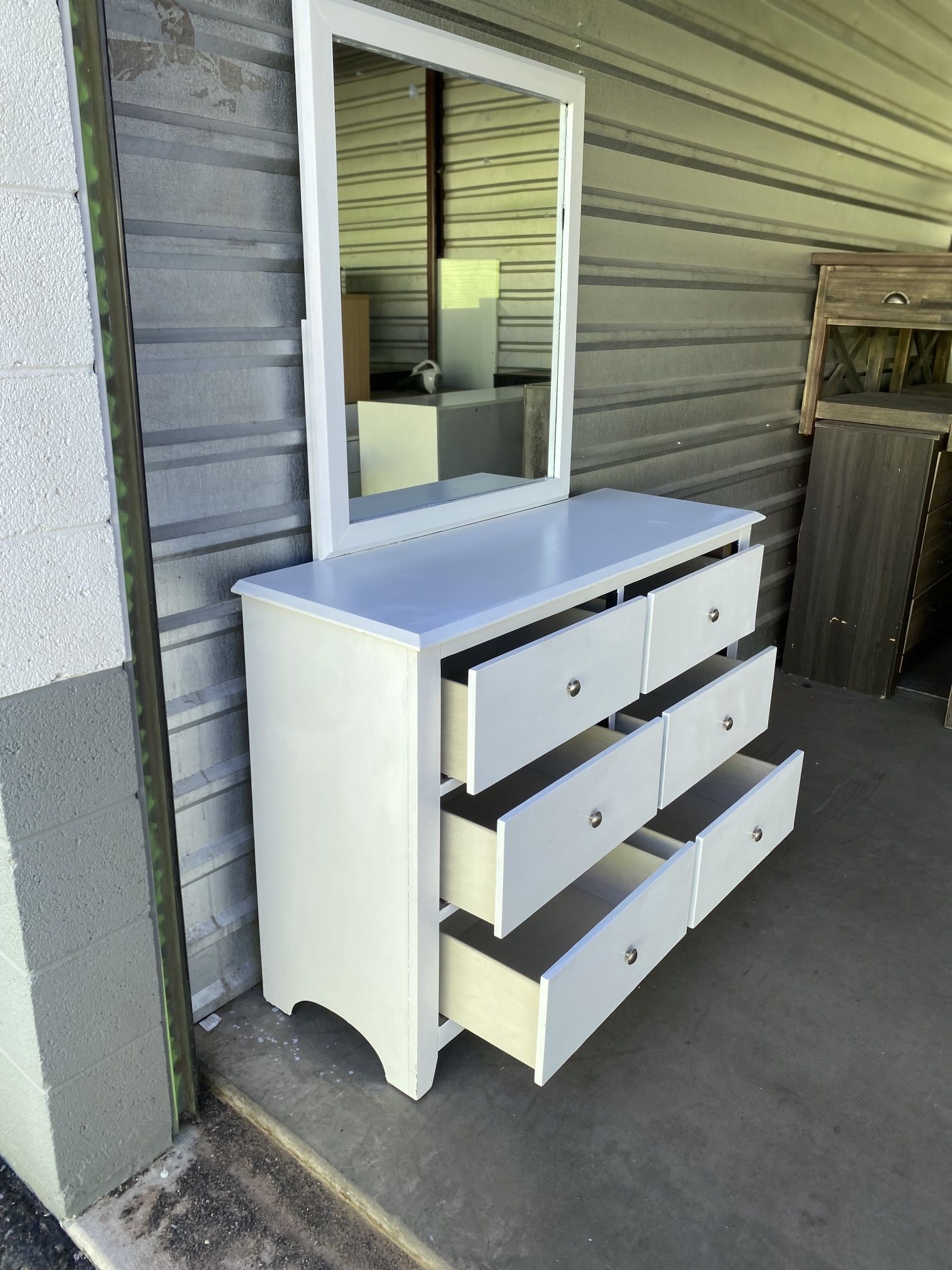 used white dresser Antique Shabby Chic Painted With Mirror | Distressed Dresser With Castors & Chippy Paint | Vintage Knobs Three Drawer Dresser finished top drawers and a concealed jewelry tray in the upper center drawer round out the piece for the ultimate tasteful bedroom. White Painted 6 Drawer Dresser