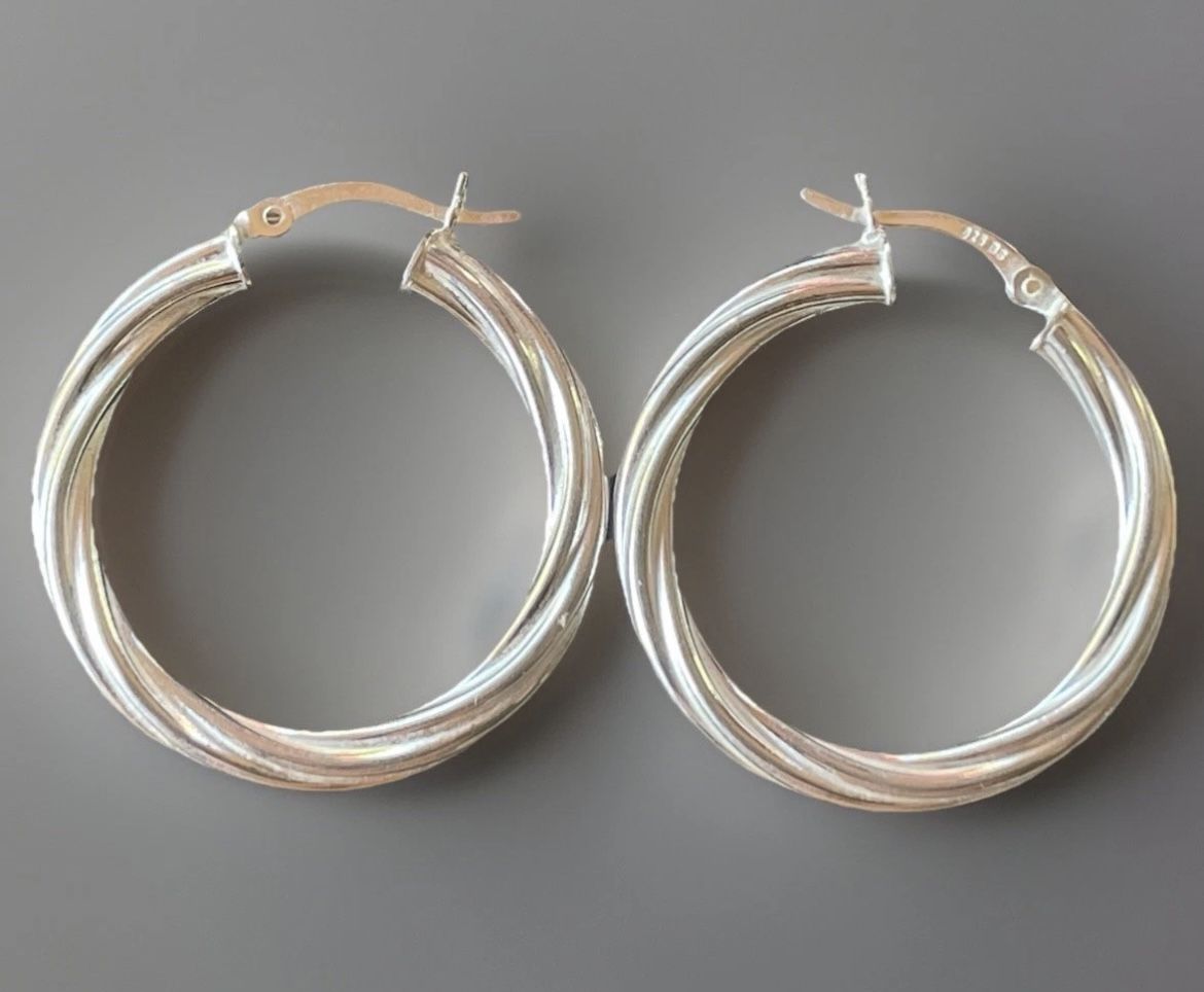 925 Sterling Silver Twisted Rope Hoop Earrings