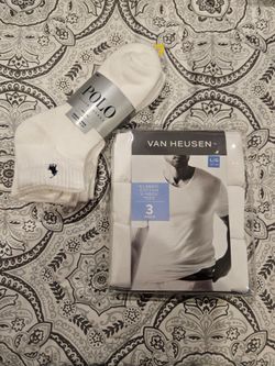 Polo Ralph Lauren Socks + Van Heusen V-Neck Tees Bundle NEW Gift Set