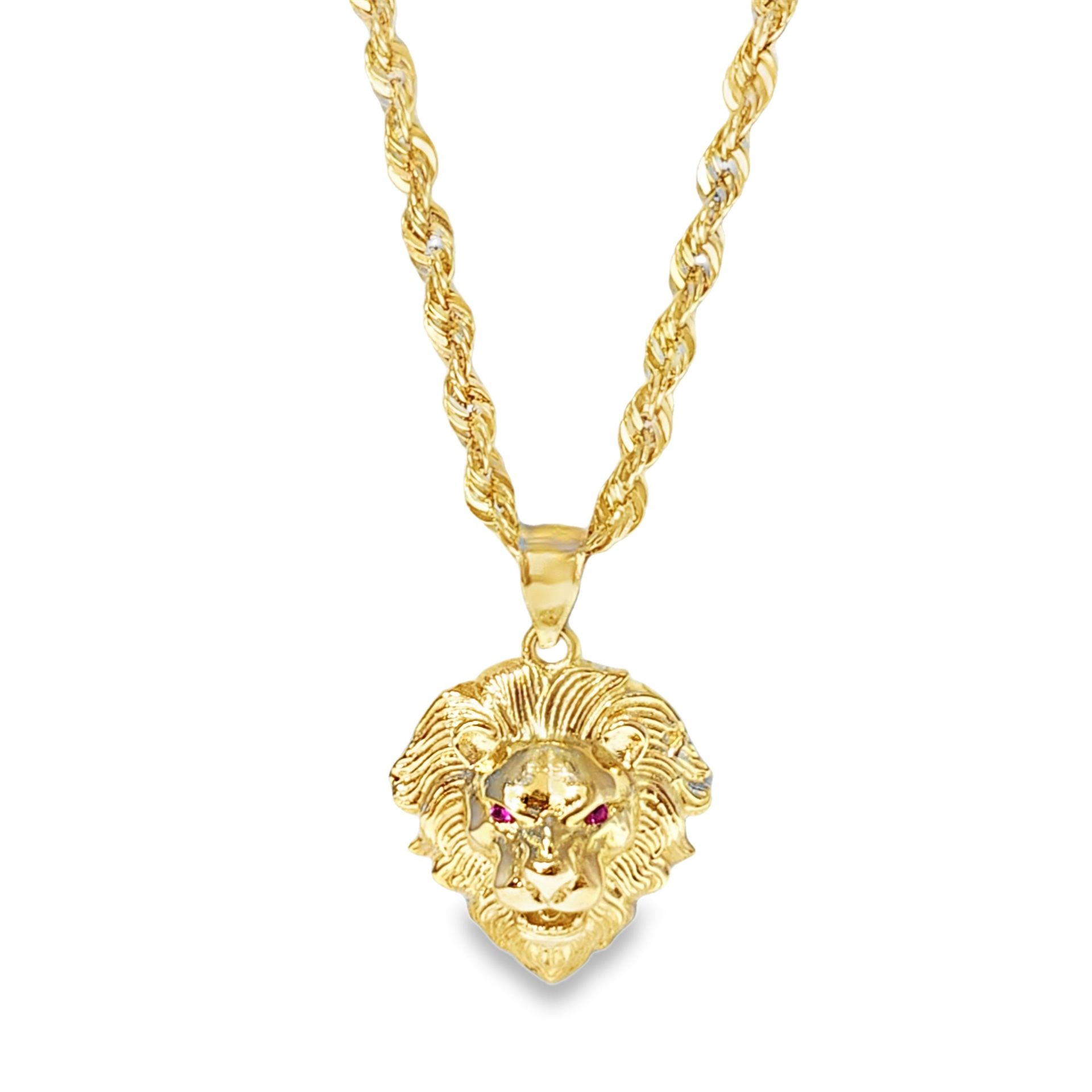 10k Yellow Gold Lion Pendant Necklace with Ruby Eyes