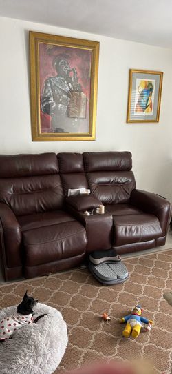 Leather love seat recliners brown