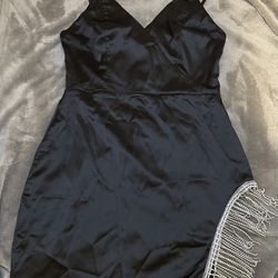 Black Dress With Diamond Fringe & Straps 