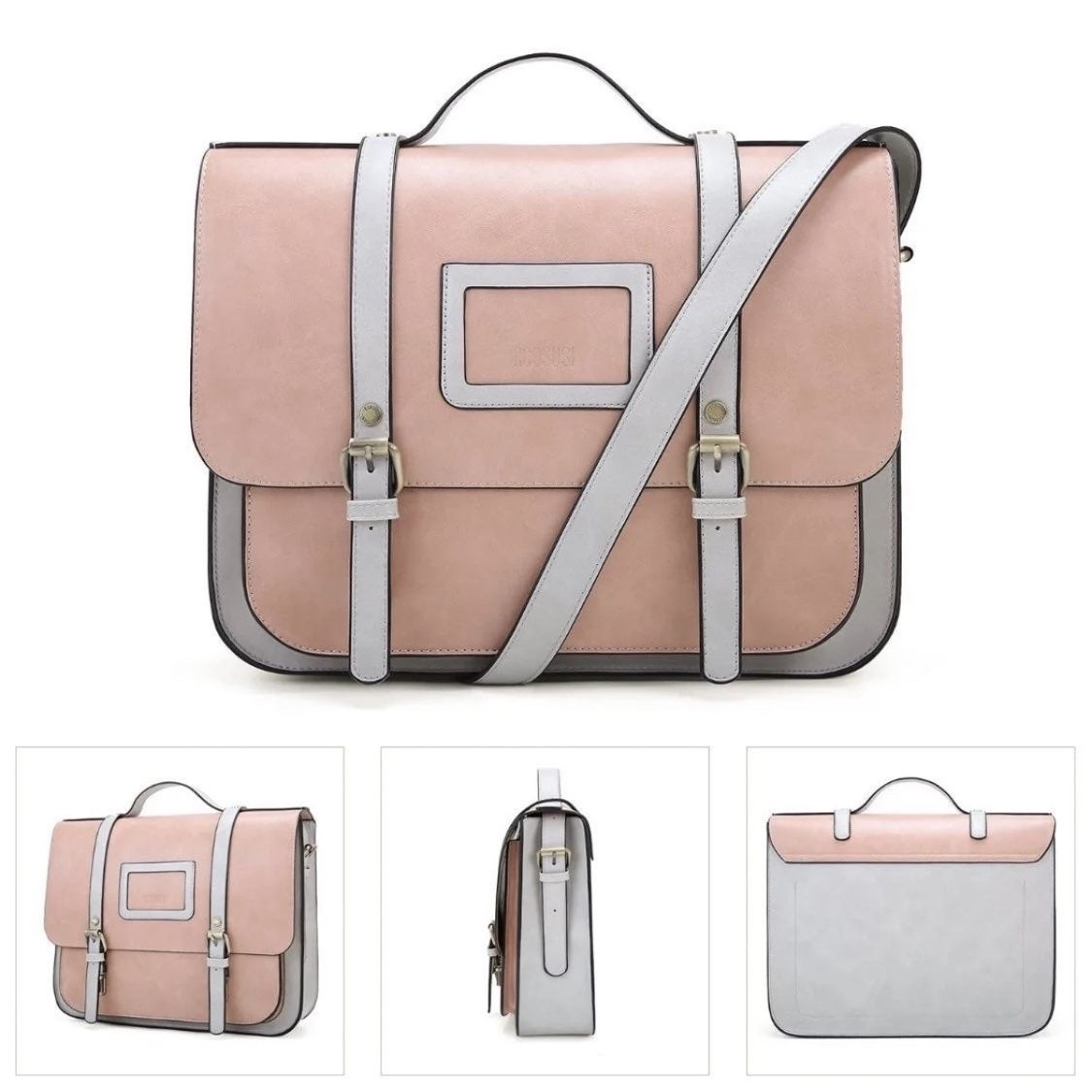 Women Briefcase Vintage Crossbody Messenger Bag PU Leather Satchel Purse