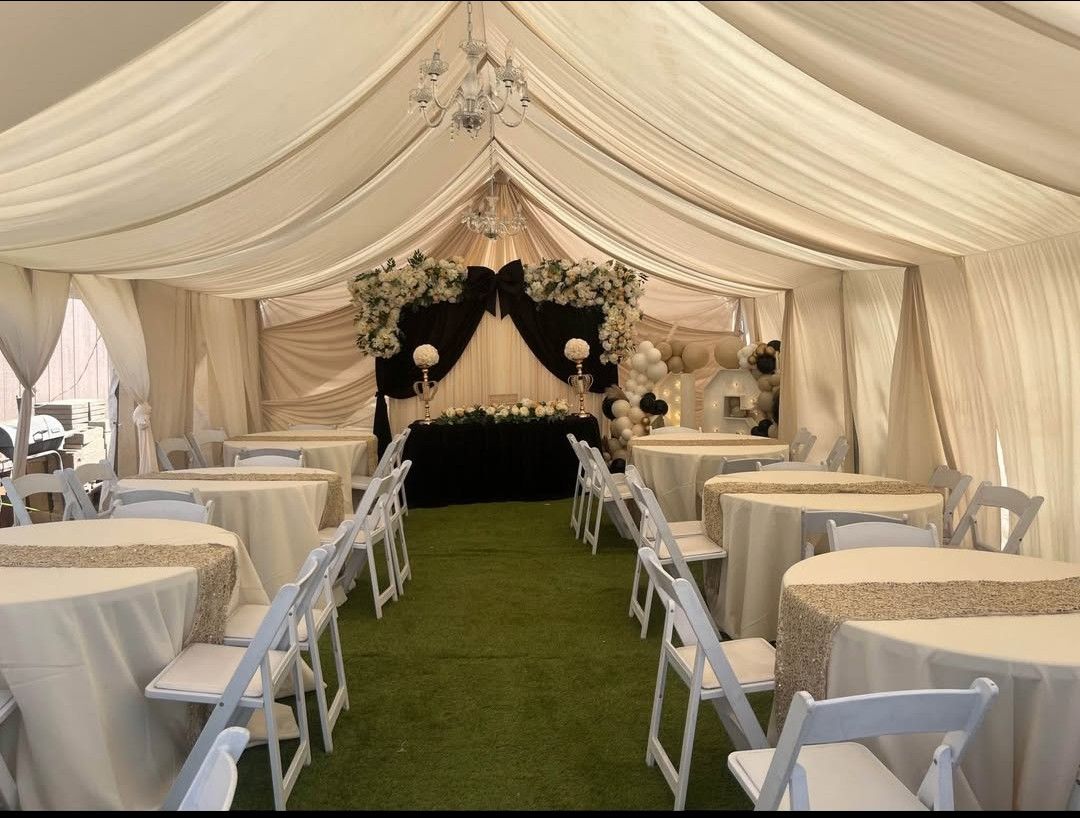 Tent Drapping Chairs And Tablecloth Tables