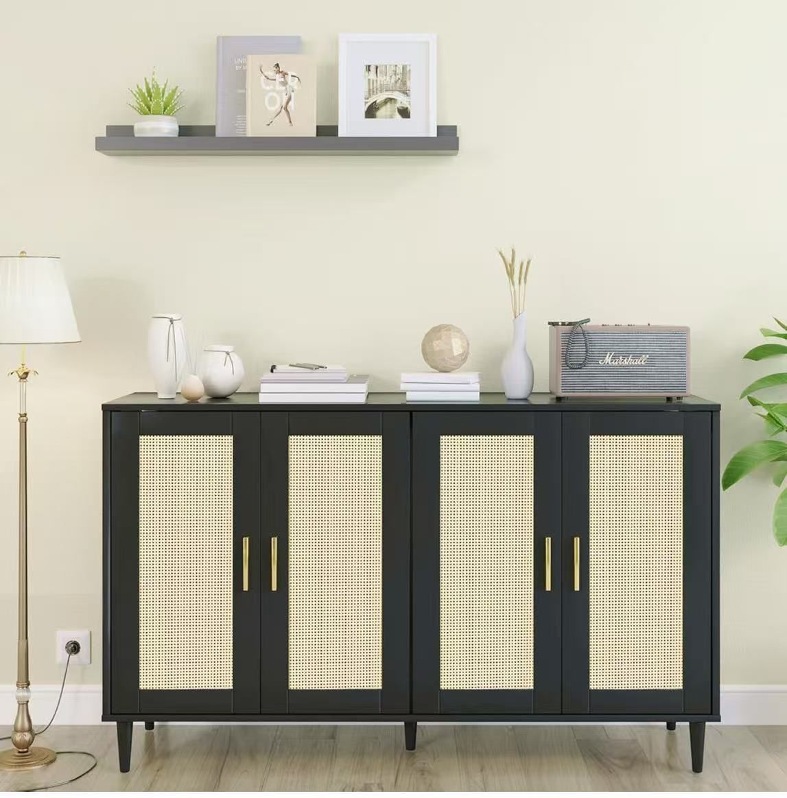 Buffet Cabinet with Storage, 4 Doors Accent, $90