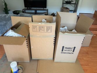 Moving boxes and packing paper