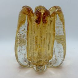 Tozai Home Murano Bullicante Style Art Glass Amber