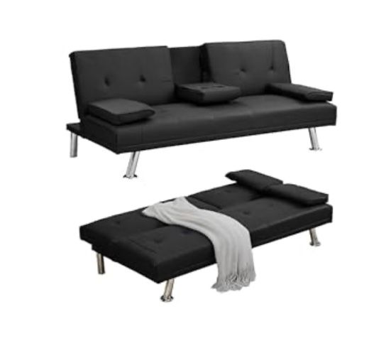 Black Faux leather futon sofa bed  