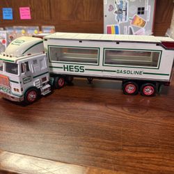 Vintage 1997 White Hess Gasoline Trucker, Toy Truck, No Racers
