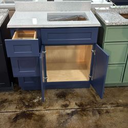 36 inch navy solid wood bathroom vanity