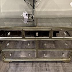 Glass Mirror Dresser And Nightstand Set For Sale!