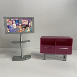 Mattel Barbie 2007-2008 TV And Side Table Lot