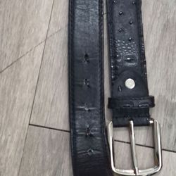 Men's Genuine Ostrich Leather Belt in black with a chrome buckle Size 44 A004