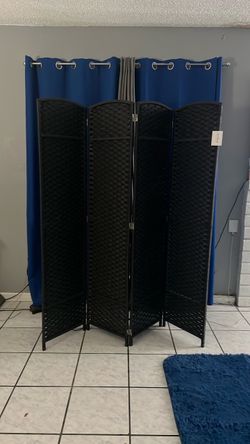 Black Woven 4-Panel Room Divider