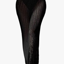 SMALL BLACK Women Swimsuit Cover Up Summer Beach Hollow Out Long Cover-Up Pants