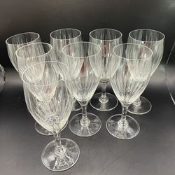 8 Vintage Etched Wine Glasses Crystal Stemware Mid Century Modern 6" MCM 6 oz