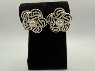 Vintage Coro Silver Tone Flower Clip On Earrings Mid Century