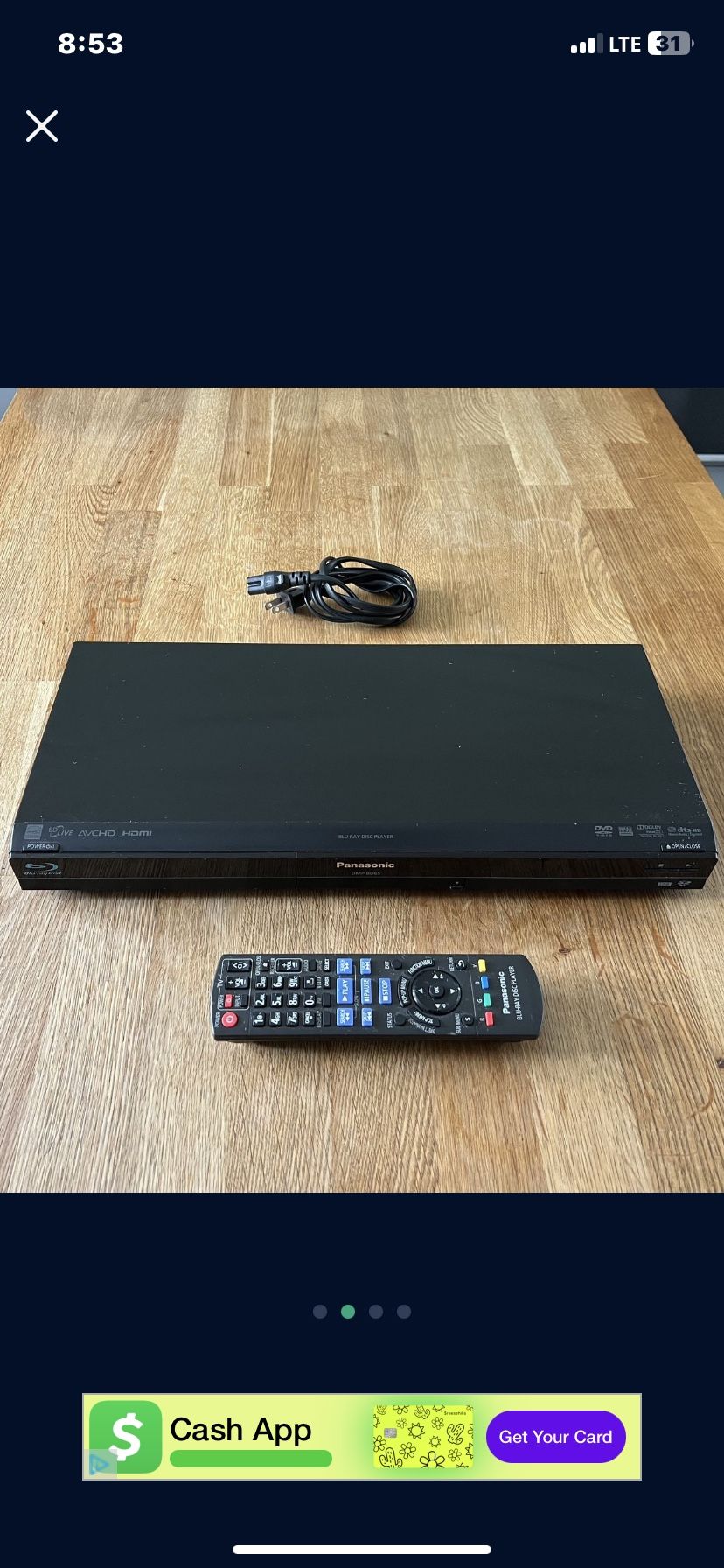 Panasonic Blu-Ray Disc Player With Remote 