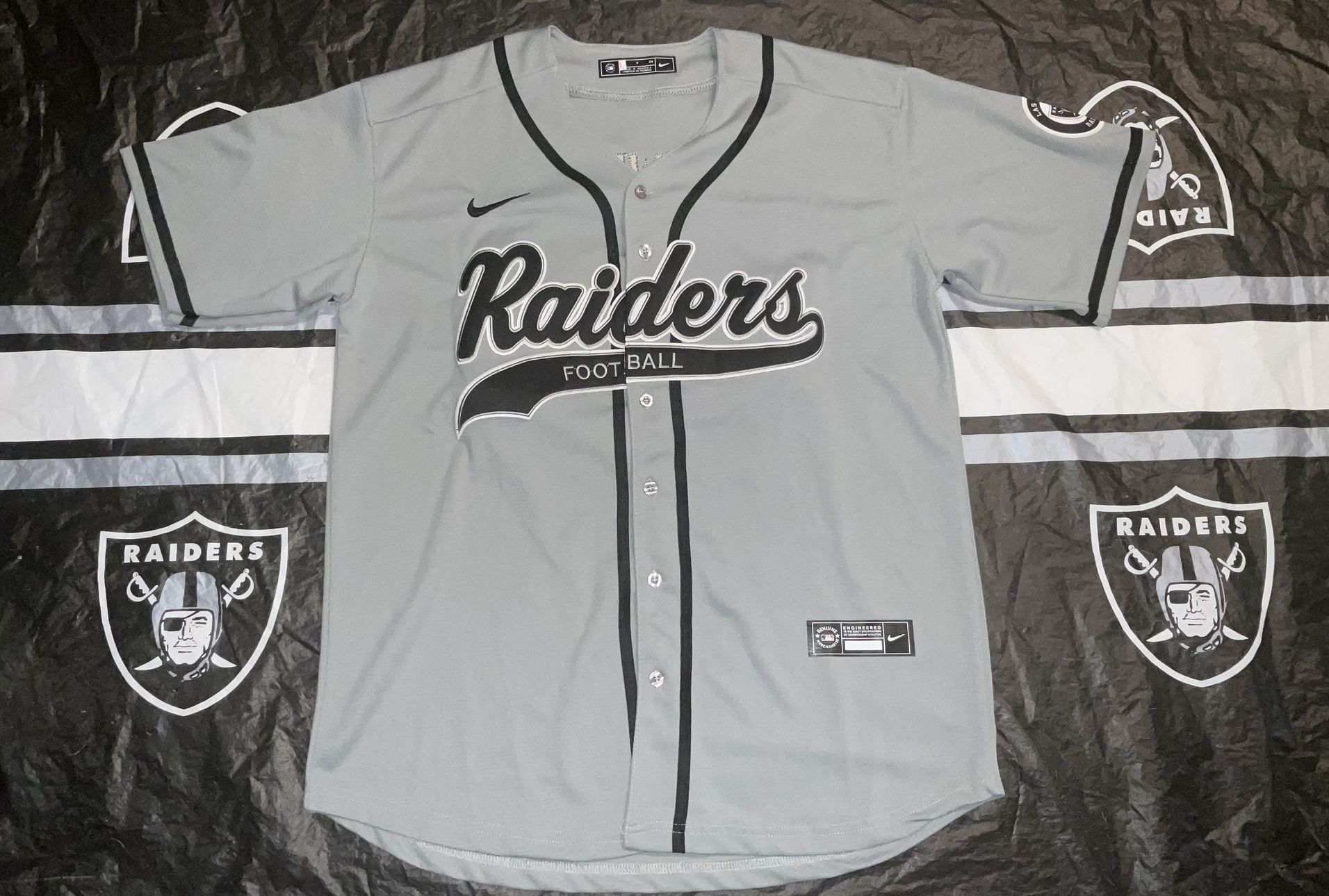 NFL Las Vegas Raiders Brock Bowers #89 Baseball Jersey Men's SZ: LARGE Stitched Silver & Black - NWT “Raider Nation”