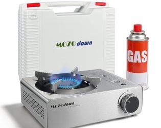 MozoDawn Portable Gas Stove with Case, 12000 BTU Butane Stove with Wind Gua