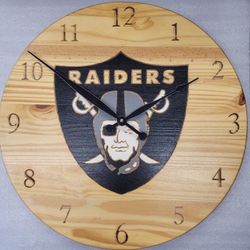 17.5" x Round x 1" Thick Wood, Laser Burned, Hand Painted Sports Team Clock. 