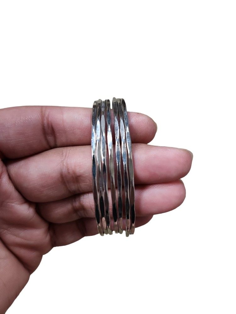 Silver Toned Hammered Layered Cuff Bracelet