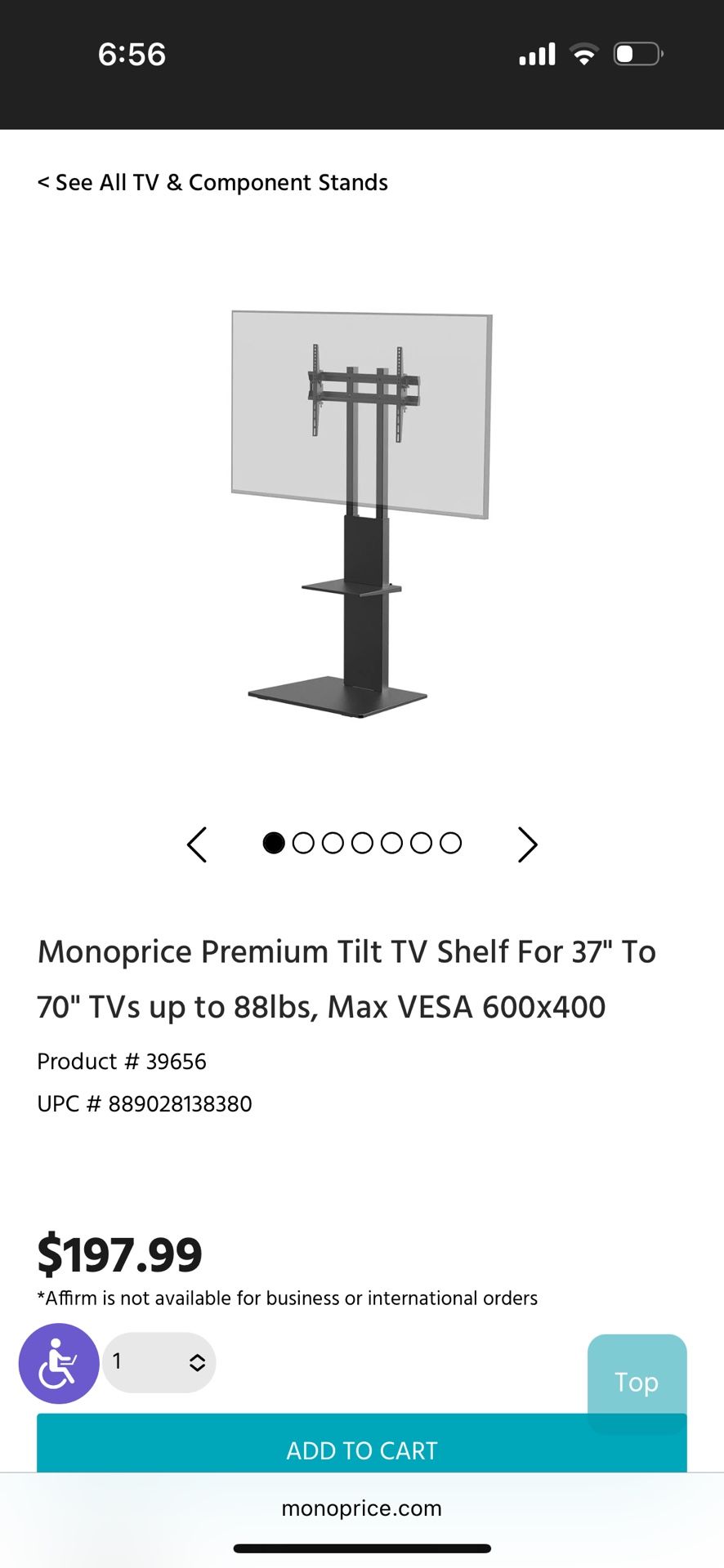 Monoprice Premium Tilt TV Shelf For 37" To 70" TVs up to 88lbs, Max VESA 600x400