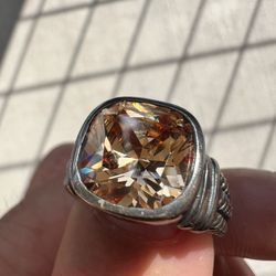 Bold Vintage Sterling Silver Ring – Cognac CZ – Size 10 – 8.84g – 1970s