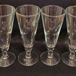 Vintage Heritage Princess House Glass Etched Crystal Pilsner Glasses Set Of 4