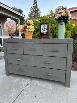 Gray 7 Drawer Wood Dresser Chest of Drawers by Oxford Baby Furniture Great Condition