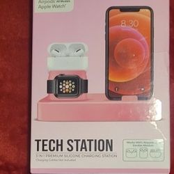 NWT PRIMO TECH STATION 3 IN 1 PREMIUM SILICONE CHARGING STATION FOR APPLE ANDROID 