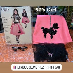 Girls 50’s Poodle Skirt With Scarf Costume 