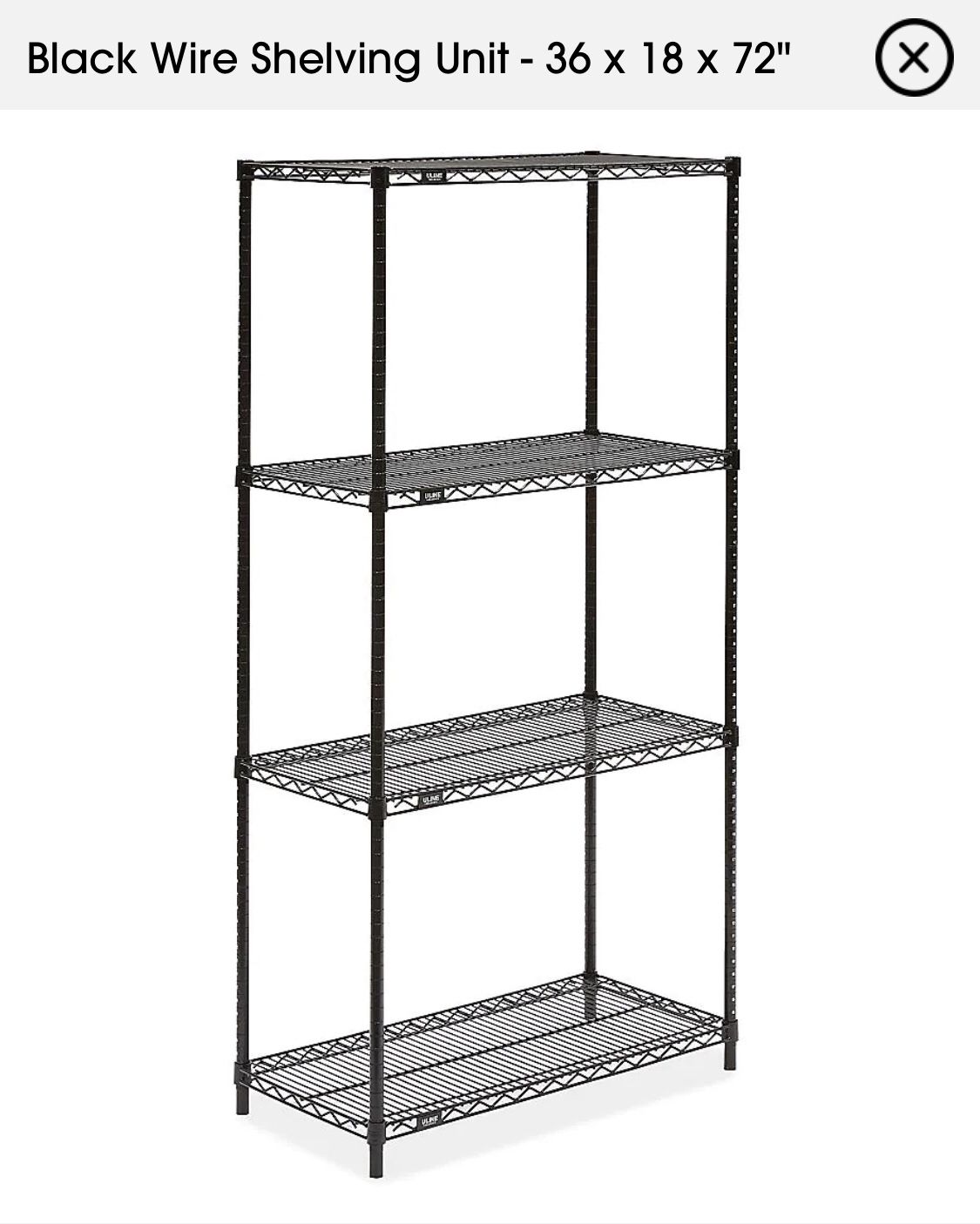 U-line Black Wire Racking 36”x18”x72”