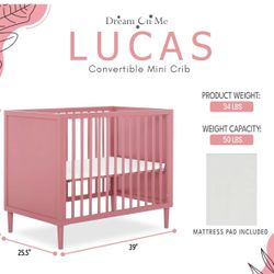 Dream On Me Pink Baby Crib