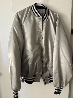 Silver Satin Varsity Bomber Jacket